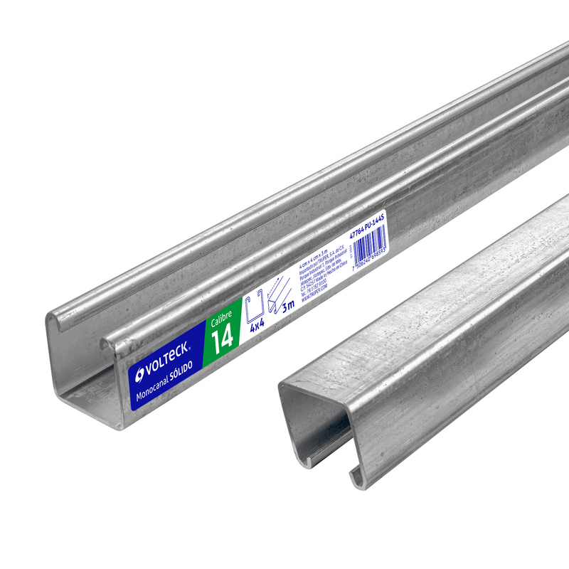 Perfil monocanal sólido de 3 m, 4 x 4 cm cal. 14, VOLTECK - 47764 - PU-144S - Caja con 2 Pieza – Master 0
