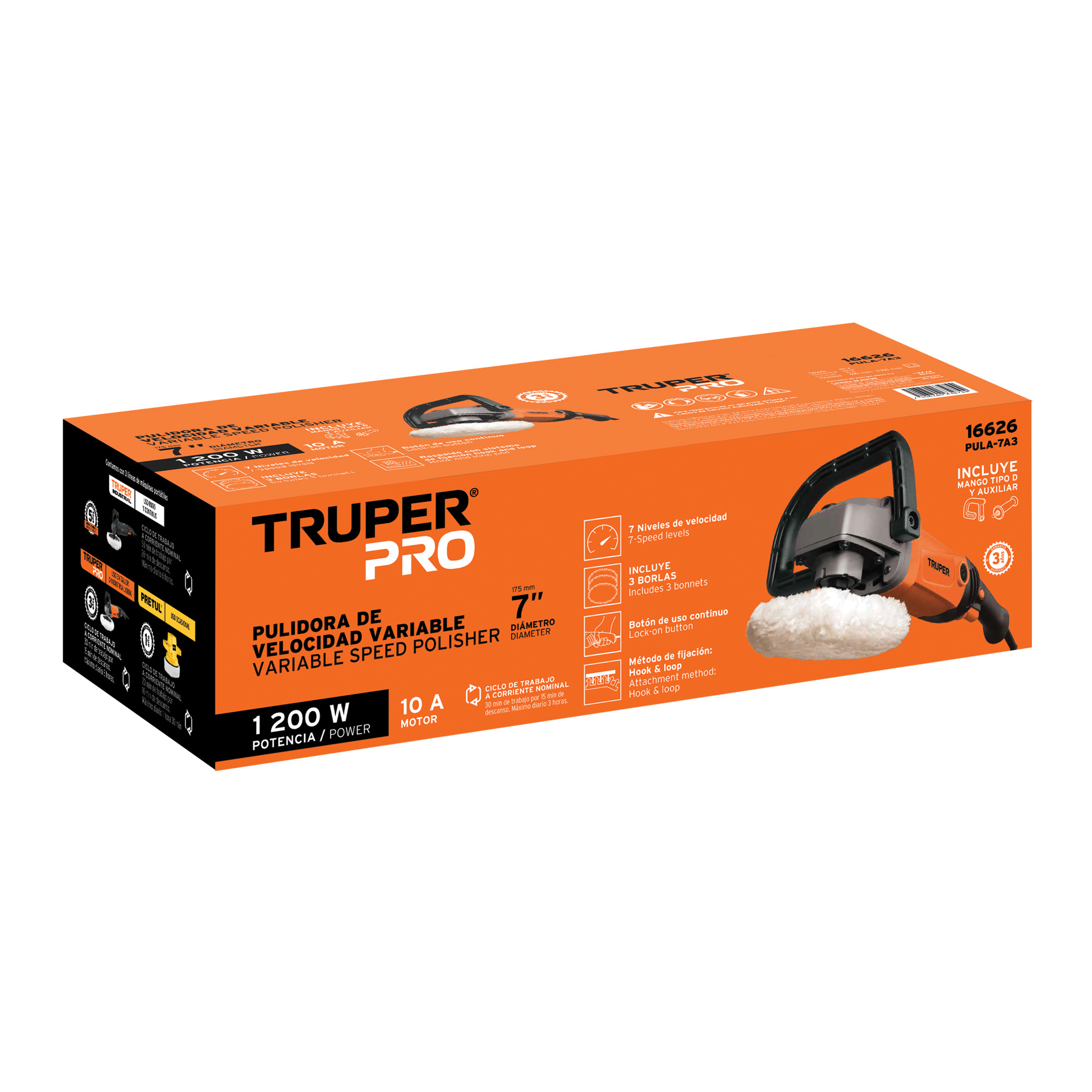 Pulidora 7' 1200 W velocidad variable, profesional, Truper - PULA-7A3 / 16626