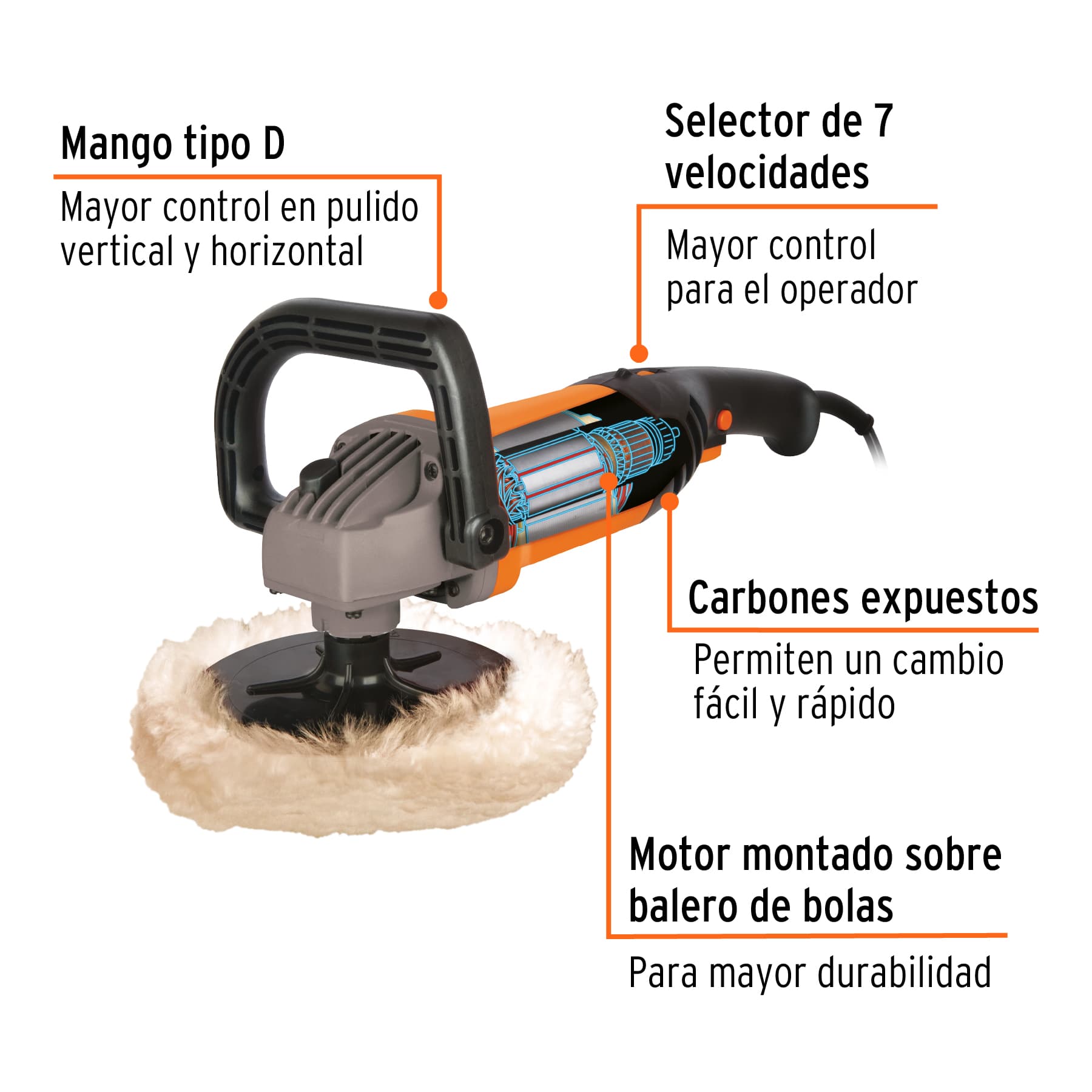 Pulidora 7' 1200 W velocidad variable, profesional, Truper - PULA-7A3 / 16626