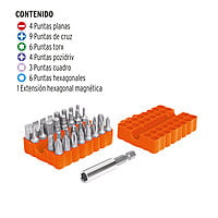 Juego de 33 puntas largo 1' mixtas en organizador plástico - PUN-33 / 17788