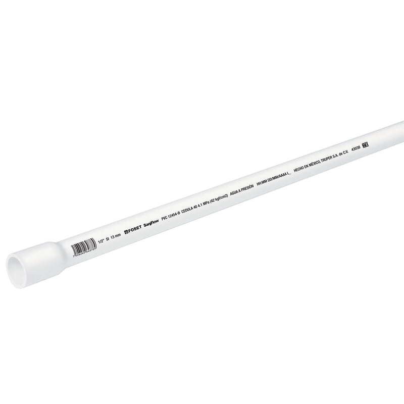 Tubo de 3 m de PVC de 1/2' hidráulico cédula 40, Saniflow - PVC-001 / 43038 Tubo de 3 m de PVC de 1/2' hidráulico cédula 40, Saniflow - PVC-001 / 43038