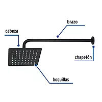 Regadera cuadrada 8', acero inox, con brazo, negro, Túbig, 47750 - R-415M Regadera cuadrada 8', acero inox, con brazo, negro, Túbig, 47750 - R-415M