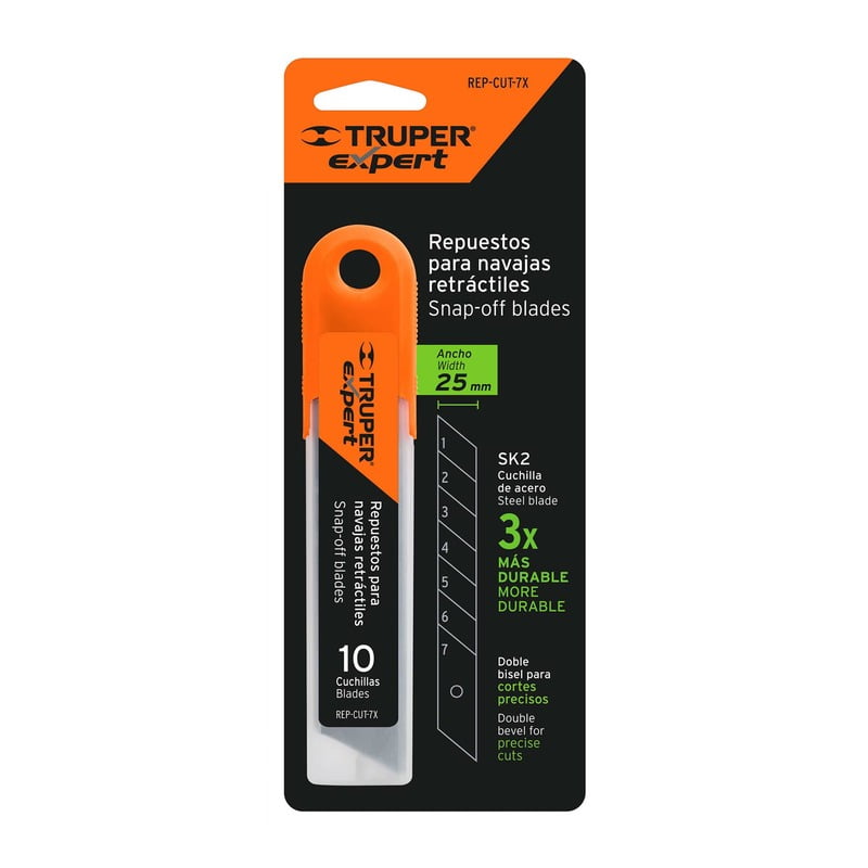 Estuche con 10 cuchillas SK2 de 25 mm para cutter, Expert - REP-CUT-7X / 100130 Estuche con 10 cuchillas SK2 de 25 mm para cutter, Expert - REP-CUT-7X / 100130