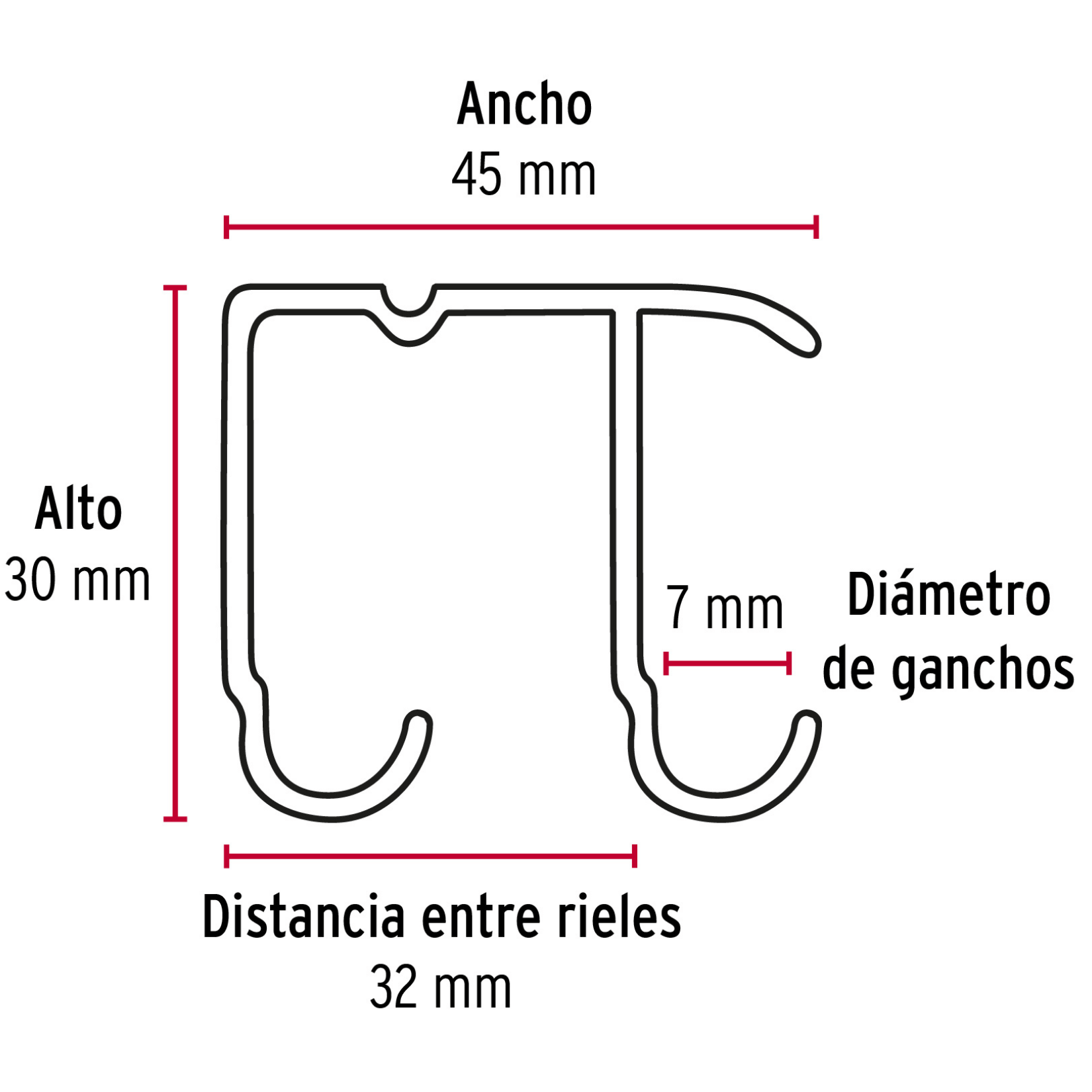 Riel superior 'JJ' de aluminio para puerta corrediza 2 m-RJJ-20 / 48972 Riel superior 'JJ' de aluminio para puerta corrediza 2 m-RJJ-20 / 48972