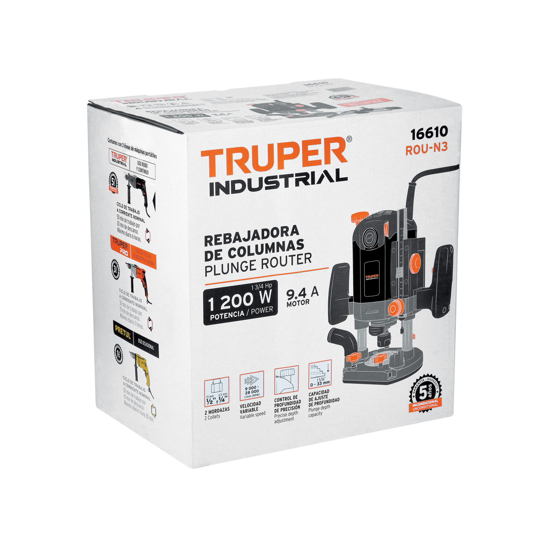ROU-N3 Rebajadora industrial 1-3/4 HP Truper ROU-N3 Rebajadora industrial 1-3/4 HP Truper