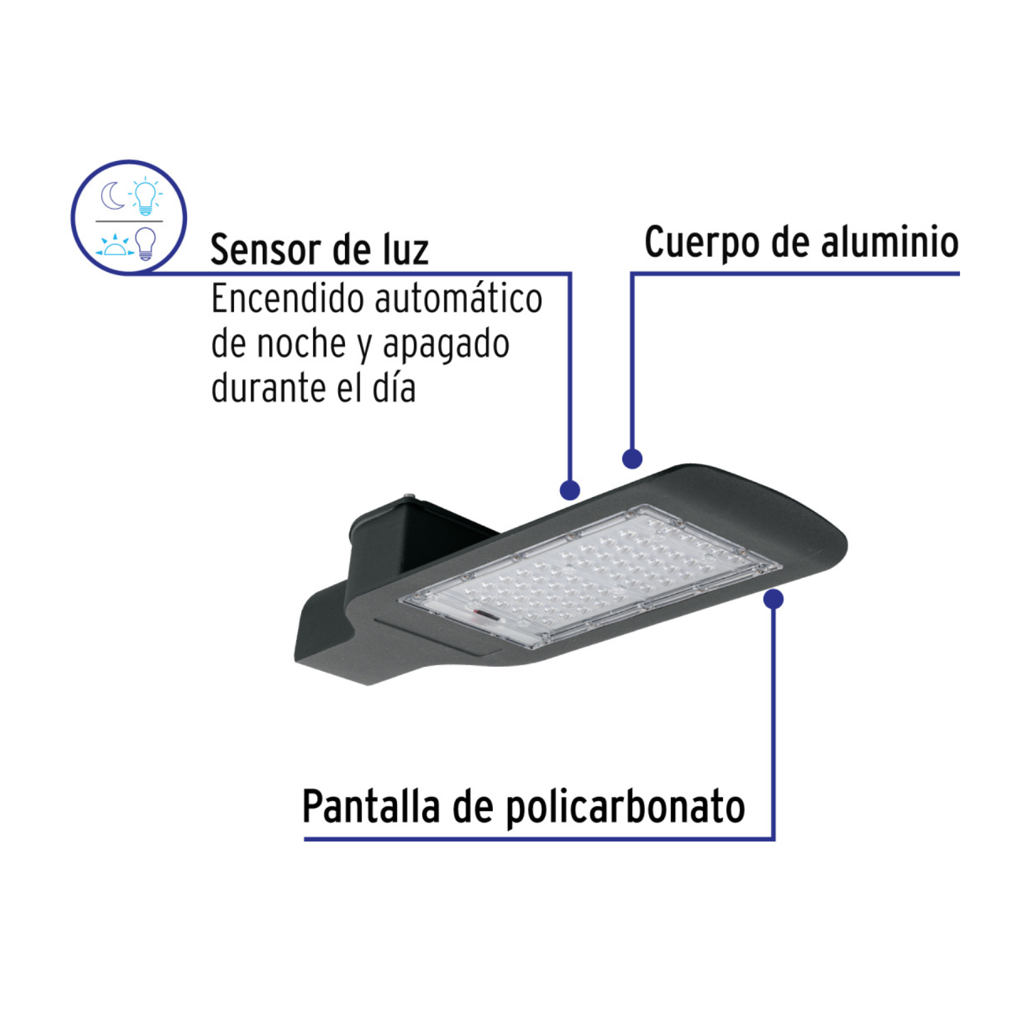 Luminario suburbano LED 60 W 6500 K, sensor de luz, VOLTECK-SUB-851L / 45862