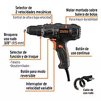 Taladro atornillador 3/8', 400W, TRUPER INDUSTRIAL, 103170 - TALA-3/8N Taladro atornillador 3/8', 400W, TRUPER INDUSTRIAL, 103170 - TALA-3/8N