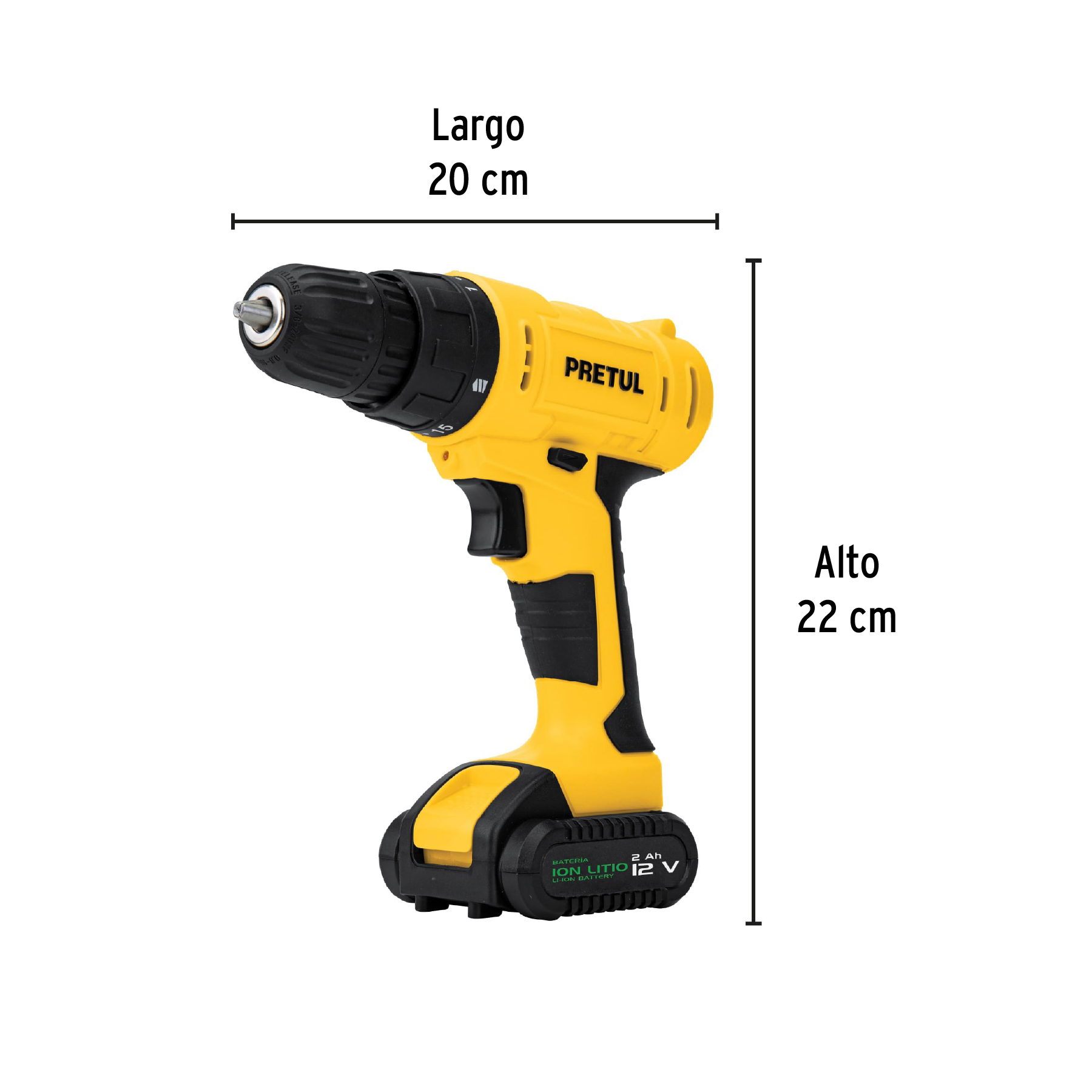Kit taladro 3/8', 12V, 33 accesorios, en estuche, PRETUL, 27120 - TALI-12PK2