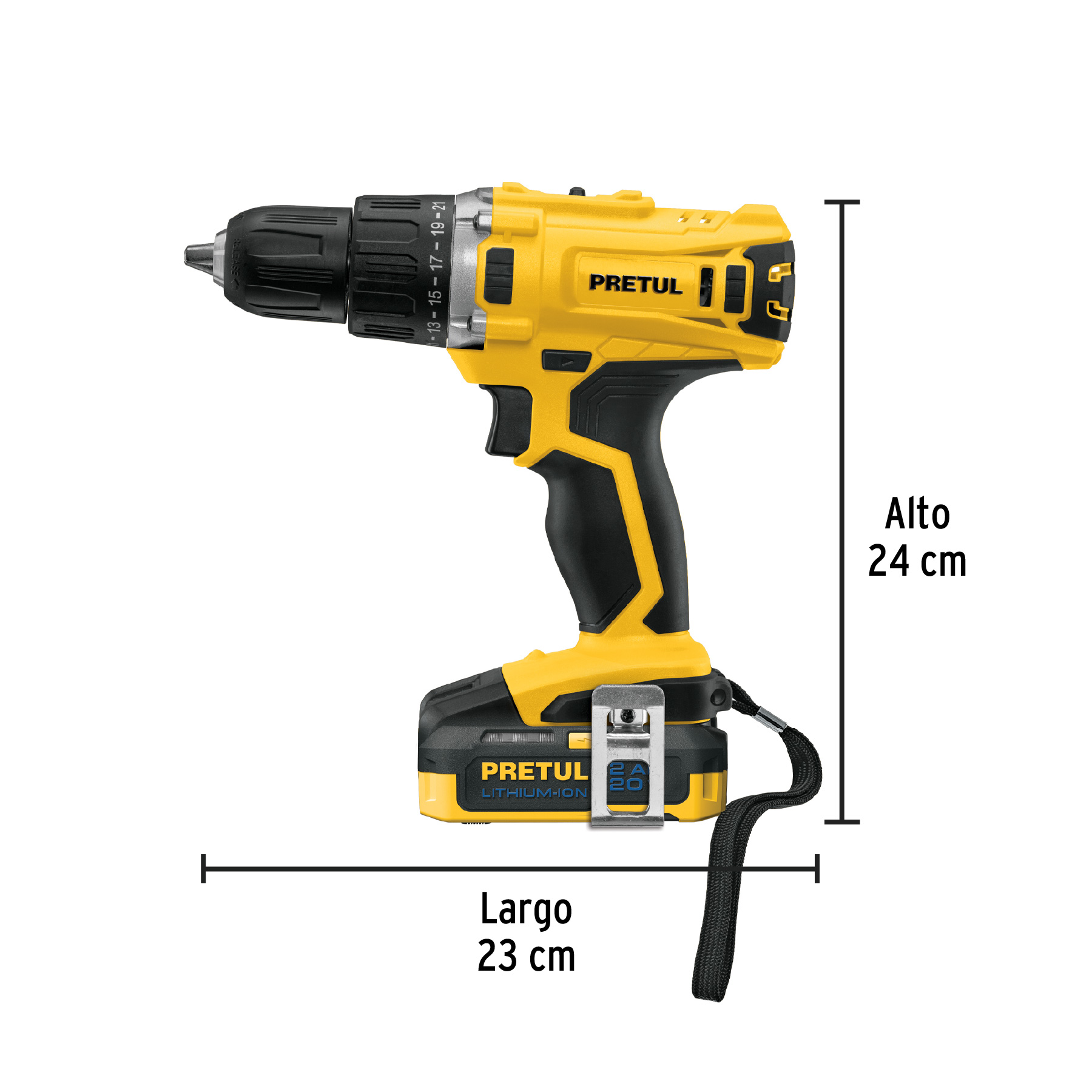 Taladro 1/2', 20V, 1 batería 2Ah, PRETUL, 26118 - TALI-20P2