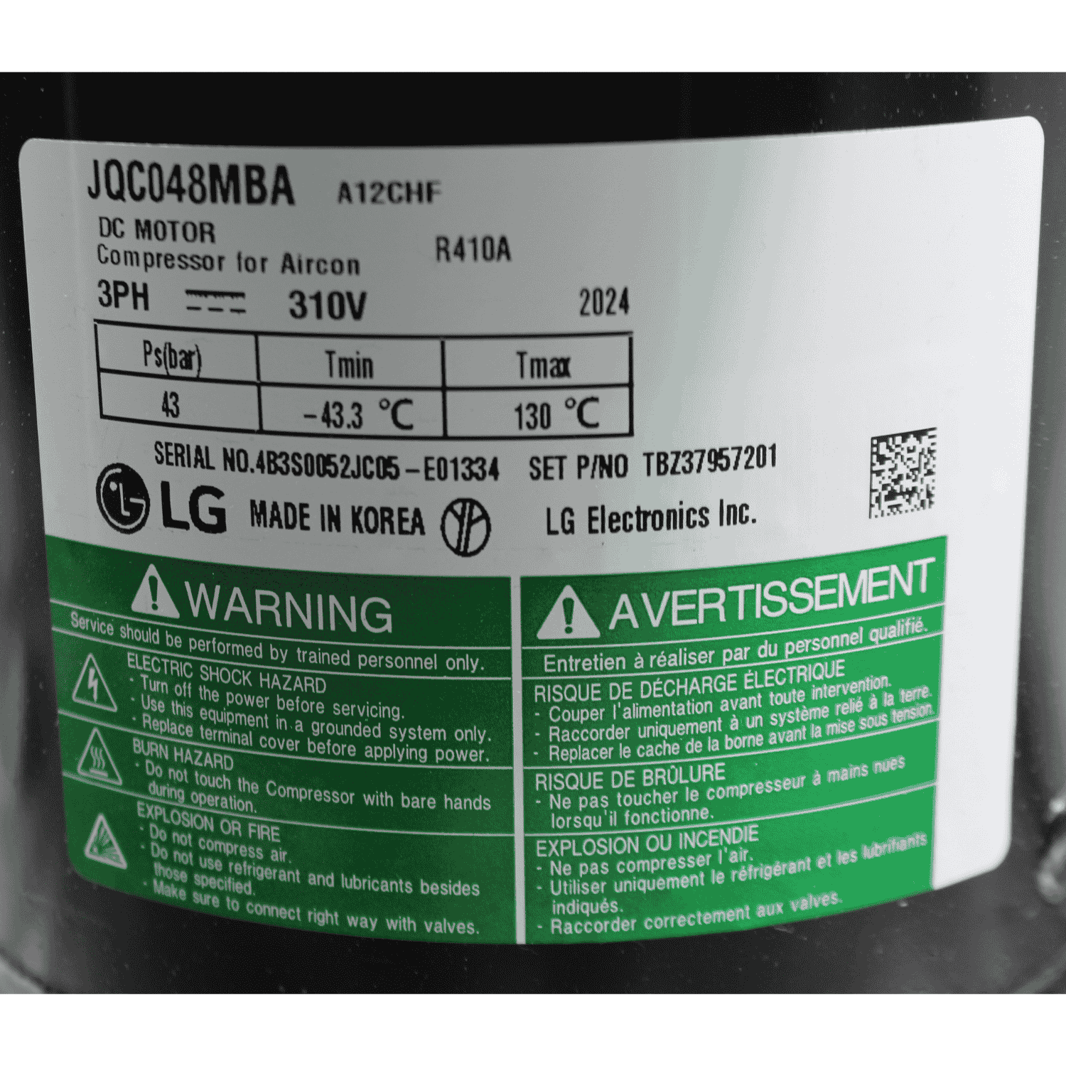 Compresor LG R410 220V para equipo ARUV144BTE5 - TBZ37416201