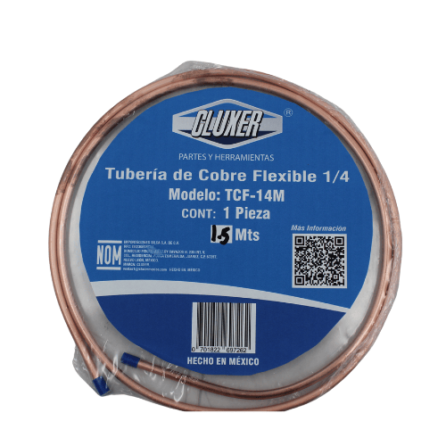 Tubo de Cobre Flexible Cluxer 1/4 a 1.5 Metros - TCF-14-1.5