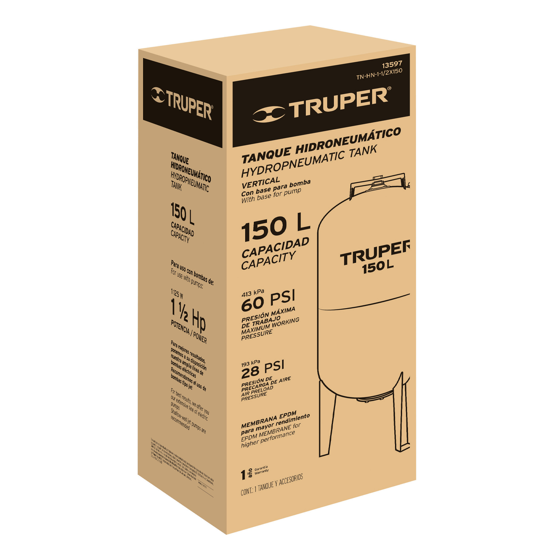 Tanque para bomba hidroneumática HIDR-1-1/2X150 - TAN-HIDR-1-1/2X150 / 13597