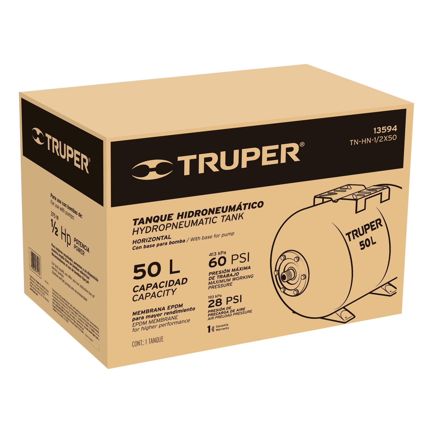 Tanque para bomba hidroneumática HIDR-1/2X50 - TAN-HIDR-1/2X50 / 13594 Tanque para bomba hidroneumática HIDR-1/2X50 - TAN-HIDR-1/2X50 / 13594
