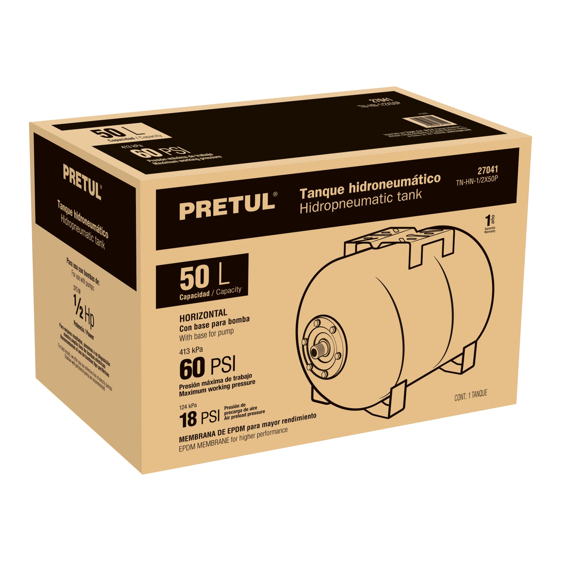 Tanque para bombas hidroneumáticas HIDR-1/2X50P, Pretul - TAN-HIDR-1/2X50P / 27041