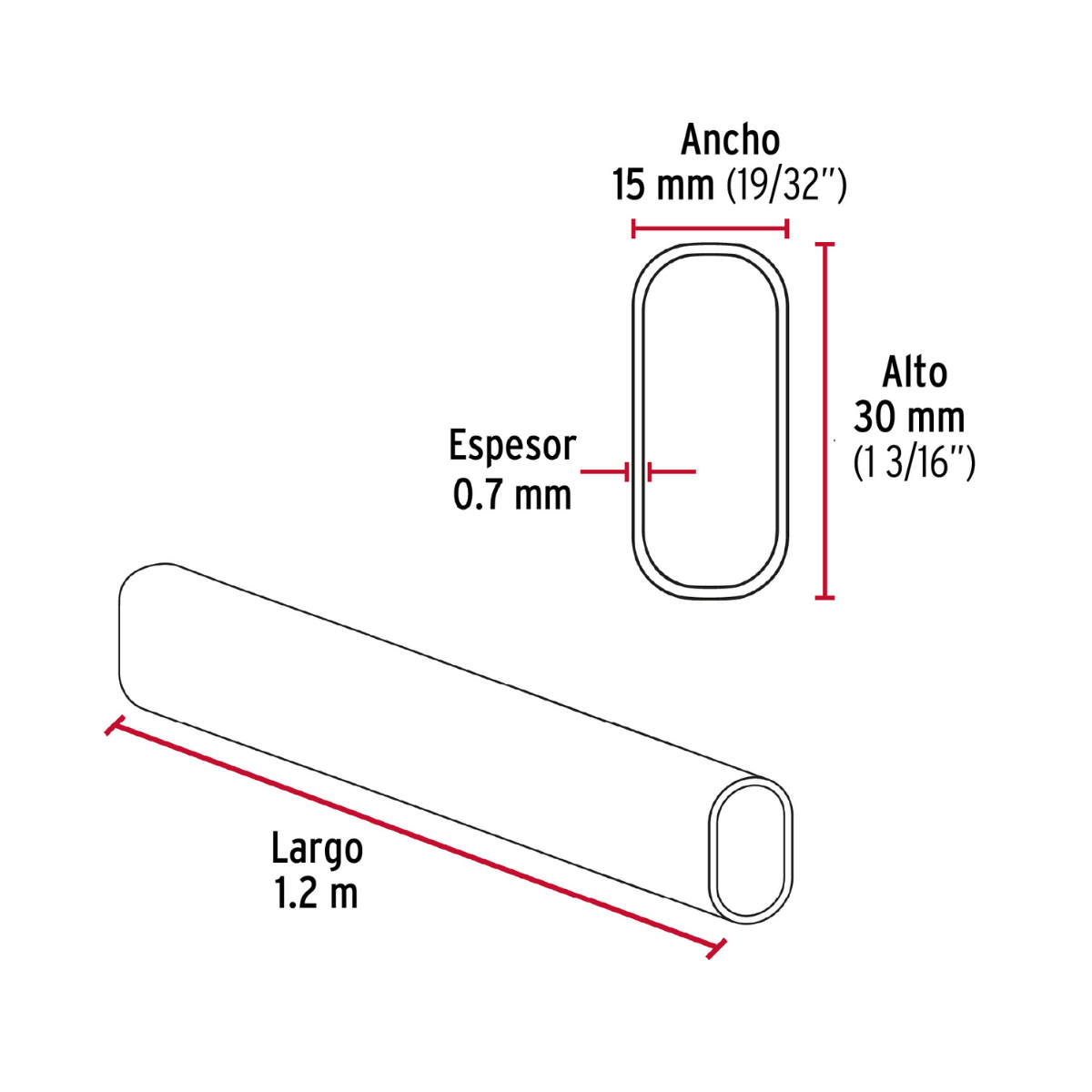 Tubo ovalado para clóset, 1.2 m, acero cromado, HERMEX - TO-512 / 45899 Tubo ovalado para clóset, 1.2 m, acero cromado, HERMEX - TO-512 / 45899