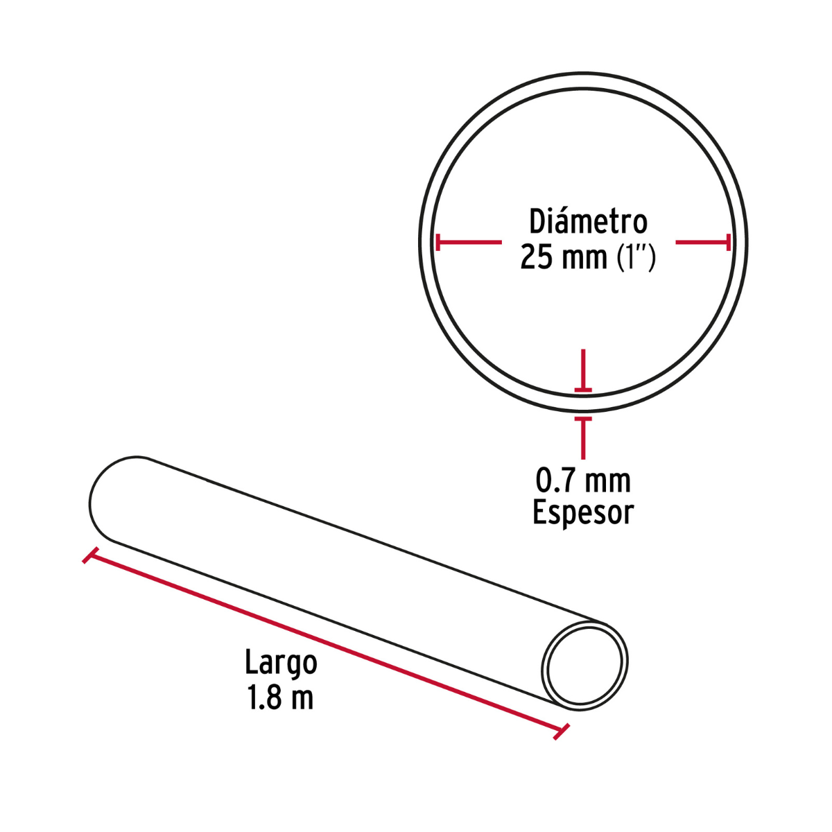Tubo redondo para clóset, 1.8 m, acero cromado, HERMEX - TR-518 / 45893