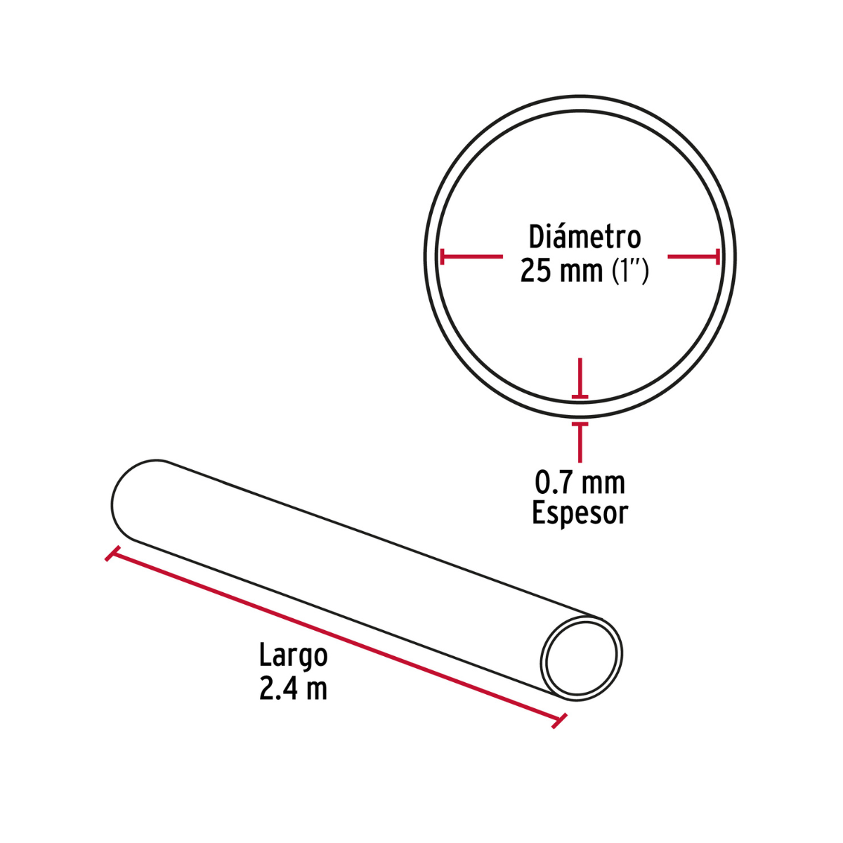 Tubo redondo para clóset, 2.4 m, acero cromado, HERMEX-TR-524 / 45892