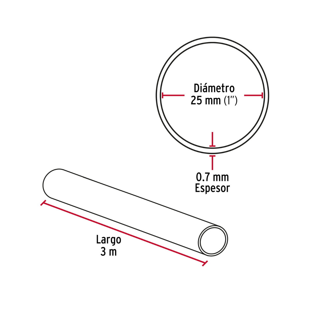 Tubo redondo para clóset, 3.0 m, acero cromado, HERMEX - TR-530 / 48974