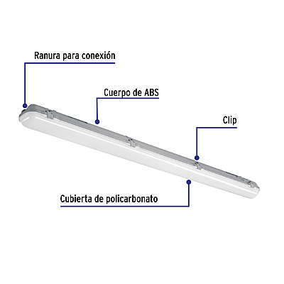 Luminario lineal de LED 36 W de sobreponer a prueba de vapor - 46862 - VAP-001L - Caja con 1 Pieza – Master 8