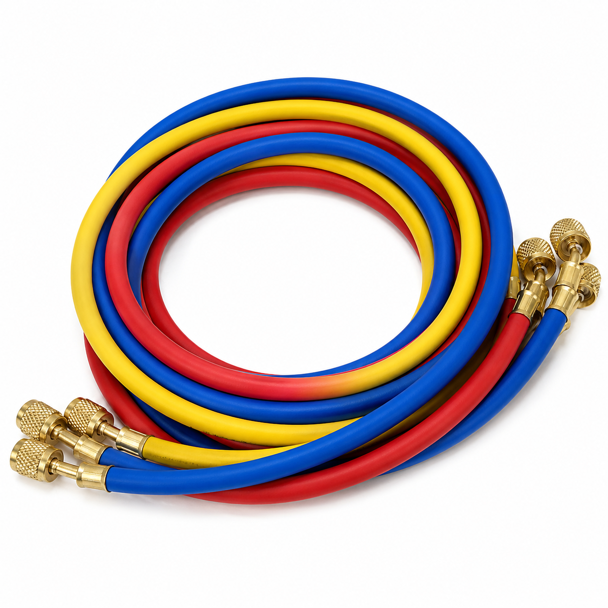 Juego de 3 Mangueras de Carga de Refrigerante, 800 PSI, 150 CM DE LONGITUD, 1/4"-1/4"(Y), 1/4"-1/4"®, 1/4"-1/4"(B) - WIP-MRH-2