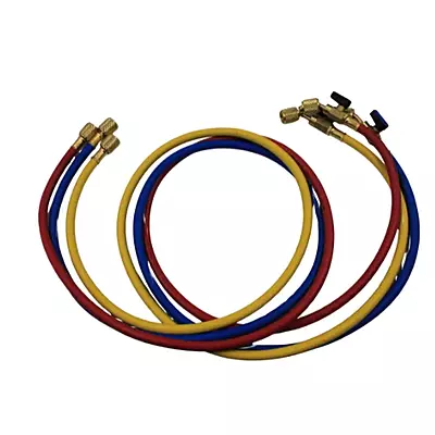 Juego de 3 Mangueras de Carga de Refrigerante con Valvulas de Seguridad, 800 PSI, 180 CM de Longitud, 1/4"-1/4"(Y), 1/4"-1/4"®, 1/4"-1/4"(B) - WIP-MRH-2SV