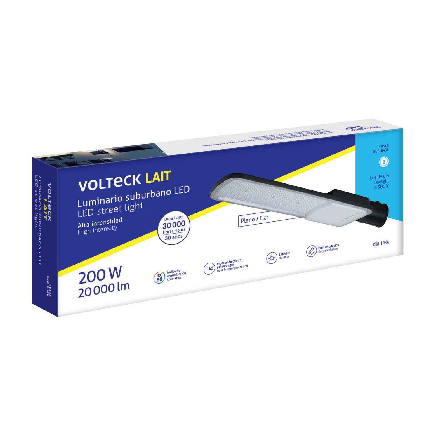 Luminario suburbano LED 200 W 6500 K, plano, VOLTECK-SUB-843L / 48515
