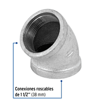 Codo 45°, acero galvanizado, 1-1/2' - CG-865 / 48753