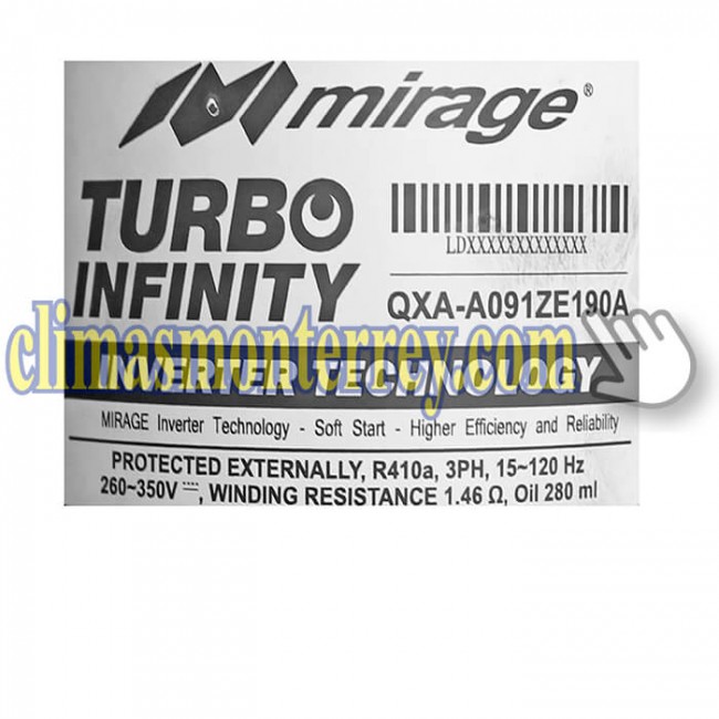 Compresor Inverter para Minisplit Mirage 1Ton (R410), Qxa A091Ze190A Magnum 15 14785