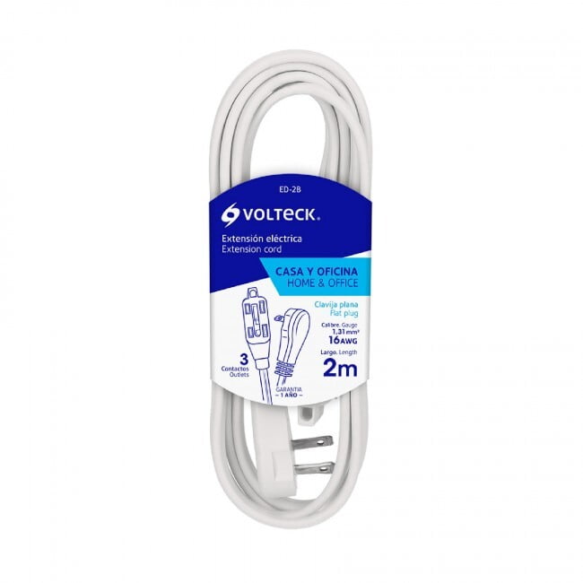 Extensión eléctrica doméstica con clavija plana, 2m, blanca - ED-2B / 48000 Extensión eléctrica doméstica con clavija plana, 2m, blanca - ED-2B / 48000