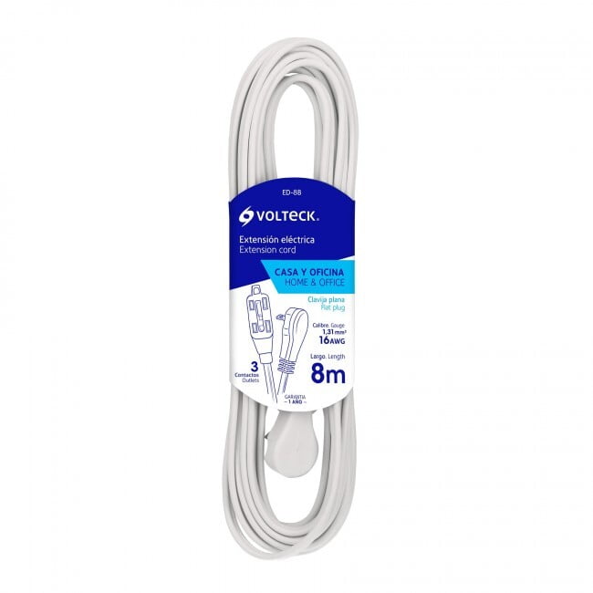 Extensión eléctrica doméstica con clavija plana, 8m, blanca - ED-8B / 48030 Extensión eléctrica doméstica con clavija plana, 8m, blanca - ED-8B / 48030