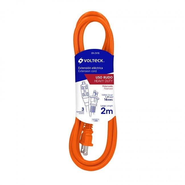 Extensión eléctrica uso rudo, 2 m, calibre 16, Volteck - ER-2X16 / 48042 Extensión eléctrica uso rudo, 2 m, calibre 16, Volteck - ER-2X16 / 48042