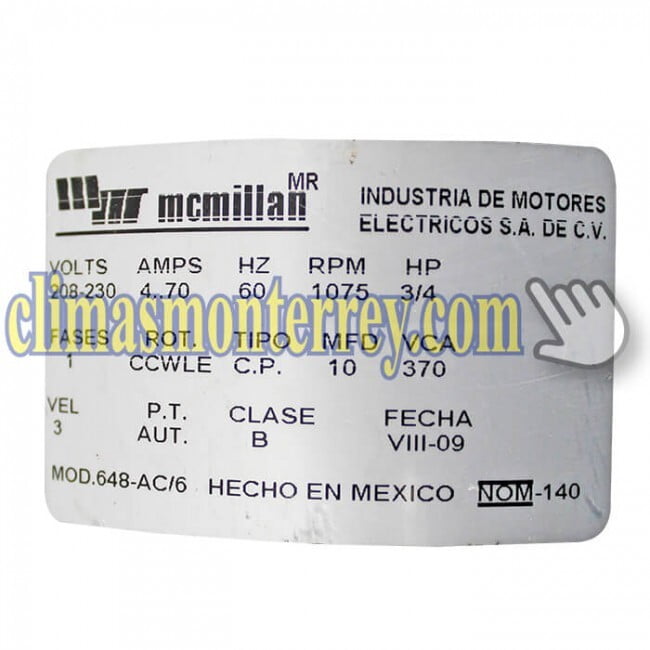 Motor Doble Flecha 3/4-1/2-1/3 Hp 220 V Mcmillan 648-AC/6