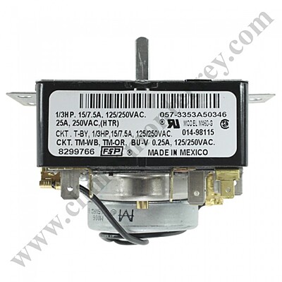 Timer De 3 Ciclos Para Secadora, 1/3Hp, 15/7.5A, 125/250Vac, 25A, 250Vac (Htr) / Ckt.T-By, 1/3Hp, 15/7.5A, 125/250Vac / Ckt.Tm-Wb, Tm-Or, Bu-V 0.25A, 125/250-Vac - 8299766